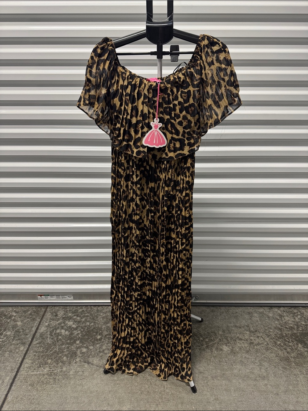 Leopard Print Off-Shoulder Maxi Dress in Brown